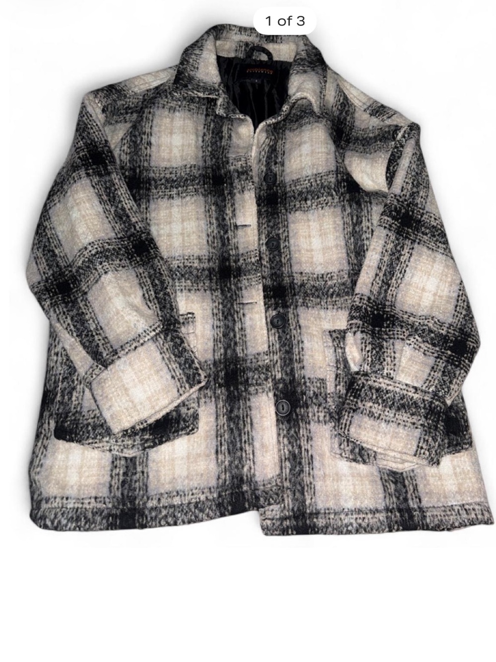 Plaid Button-Front Women's Jacket in Black and Cream
